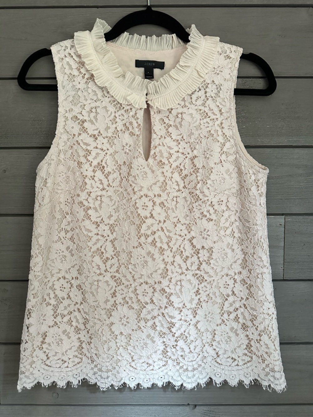J. Crew Cream Lace Ruffle Neck Sleeveless Top Shirt Cami Size Small